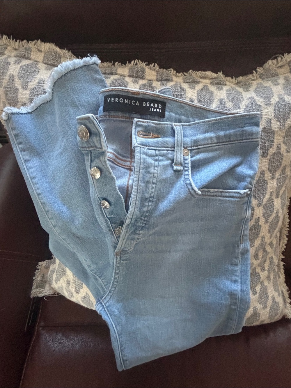 Veronica Beard Light Blue Cropped Button-Fly Jeans